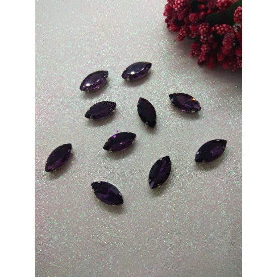 Стразы в цапах "Листик" цв. фиолетовый, цена за 1 шт